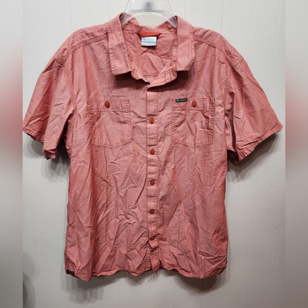 Columbia Shirt XL Button Front Red Men's Casual Short Sleeve‎ B943